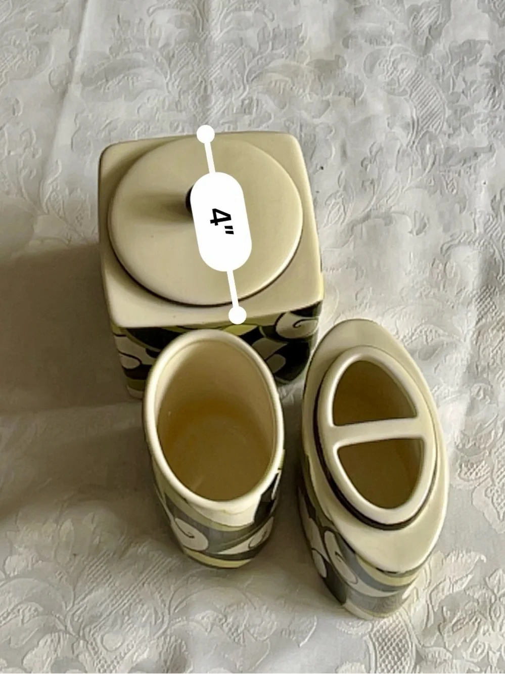 Ceramic Countertop Bathroom Set in Cream and Olive Green